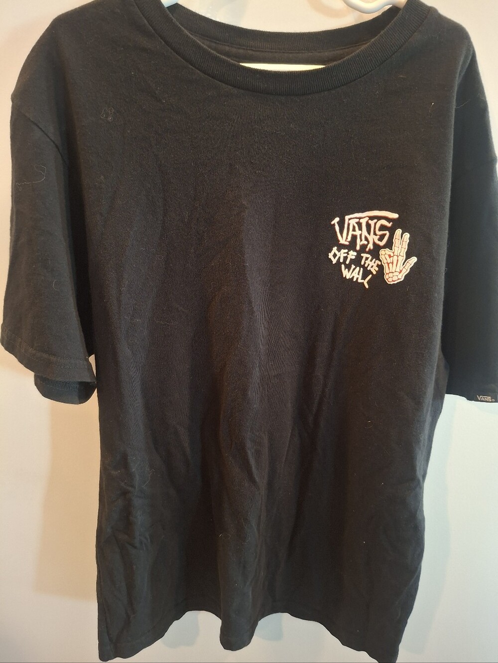 Vans Black Short Sleeve Tee with White 'Off The Wall' Skull Hand Logo